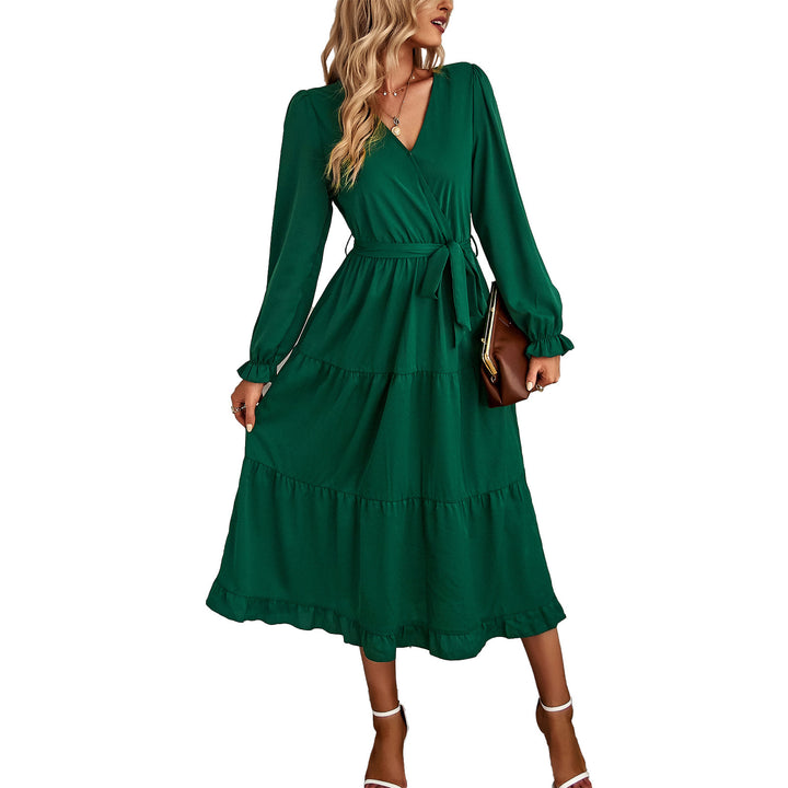 Elegant wrap dress for women with ruffle details and belt at the waist Lune London
