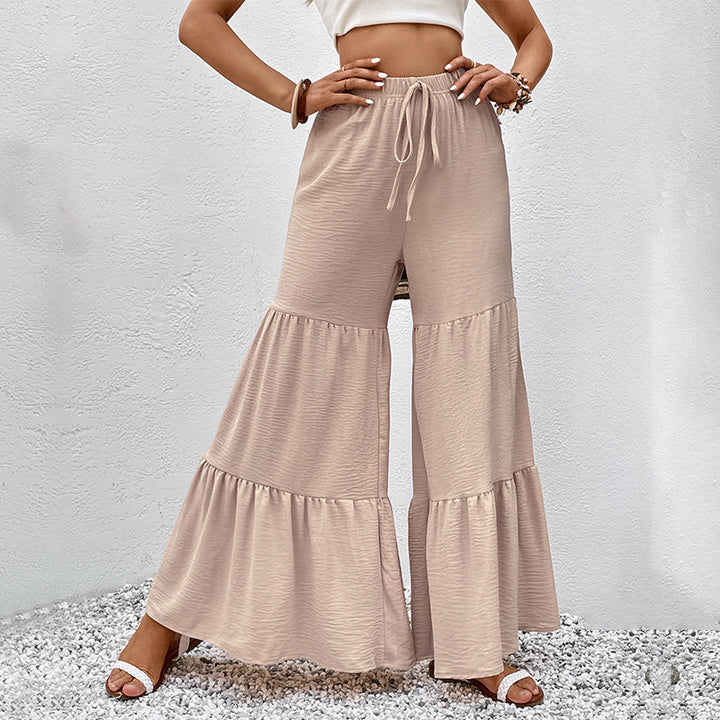 High-waisted flared palazzo pants for women with ruffled hem Lune London