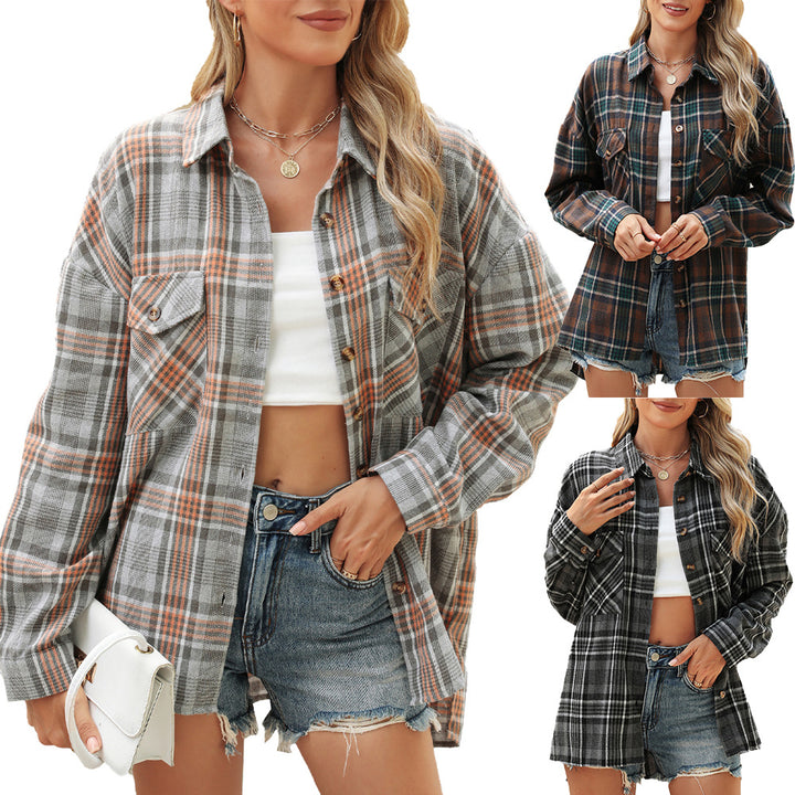 Oversized plaid shirt for women with chest pockets Lune London