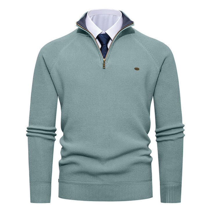 Elegant knitted pullover for men with high collar and zipper Lune London