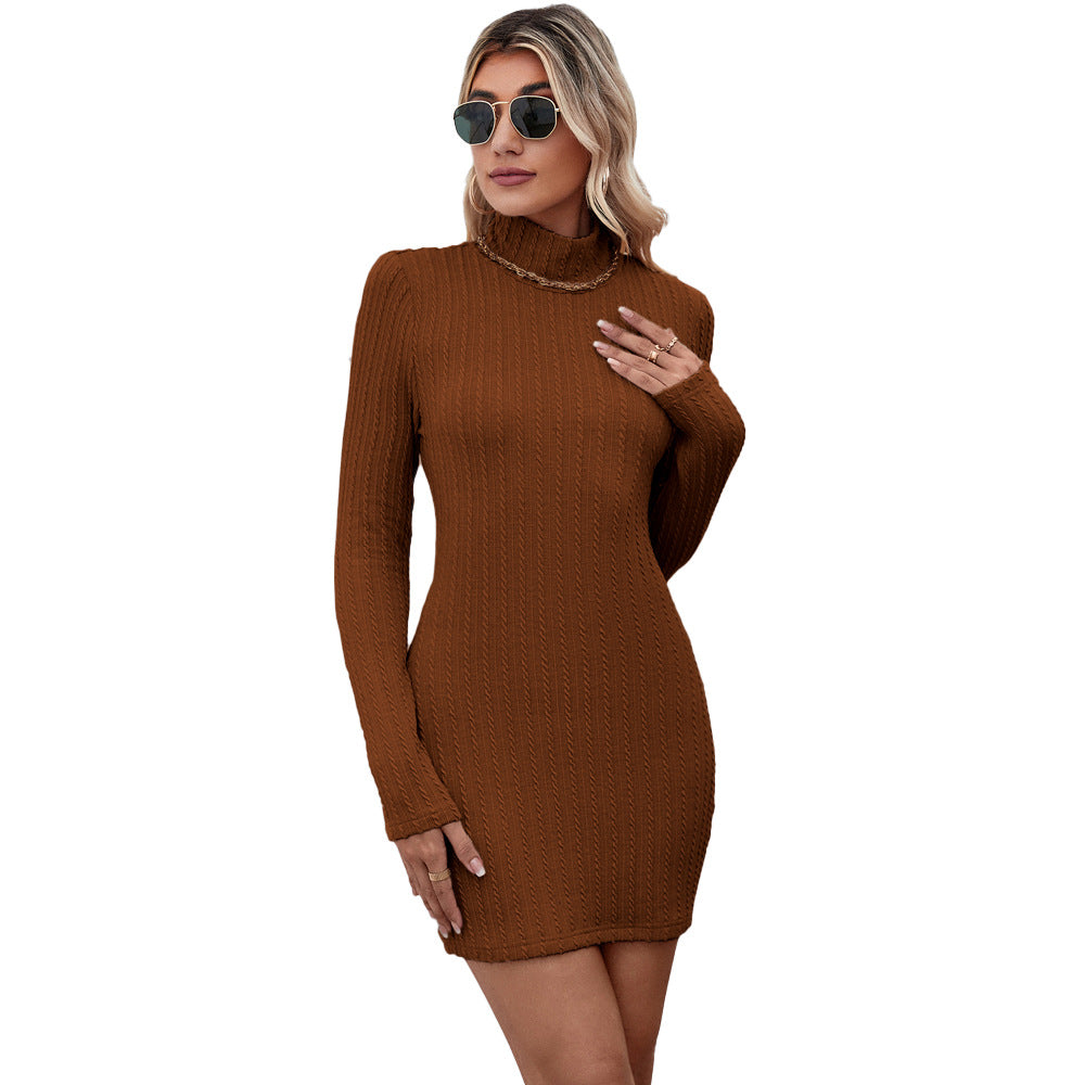 Robe ajustée à manches longues pour femmes avec col montant et structure côtelée Chic & Stil