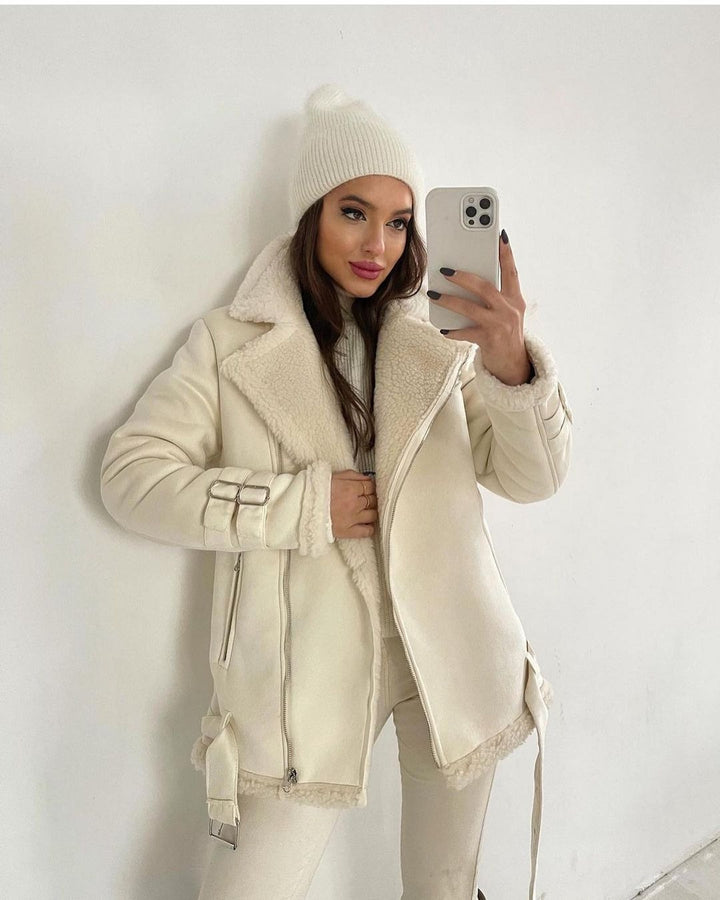 Trendy synthetic leather jacket for women with soft lining and side zippers Lune London