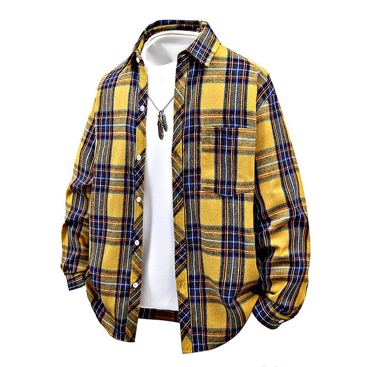 Flannel shirt for men with plaid design and applied chest pocket Lune London