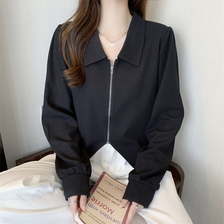 Women's fashionable cropped jacket with zipper and elegant collar Chic & Stil
