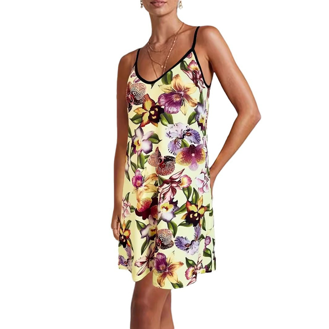 Ladies floral pattern spaghetti straps mini dress Lune London