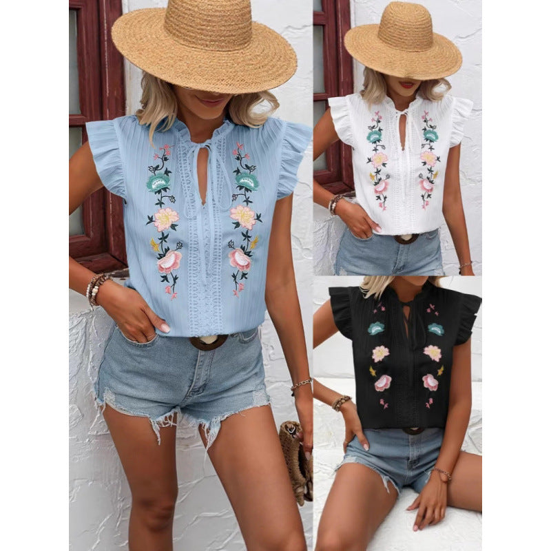 Embroidered ruffled sleeve blouse for women Lune London