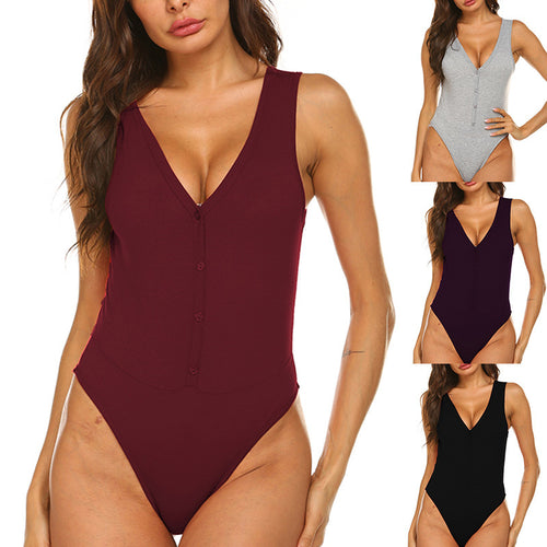 Women's bodysuit with deep V-neckline and button details Lune London