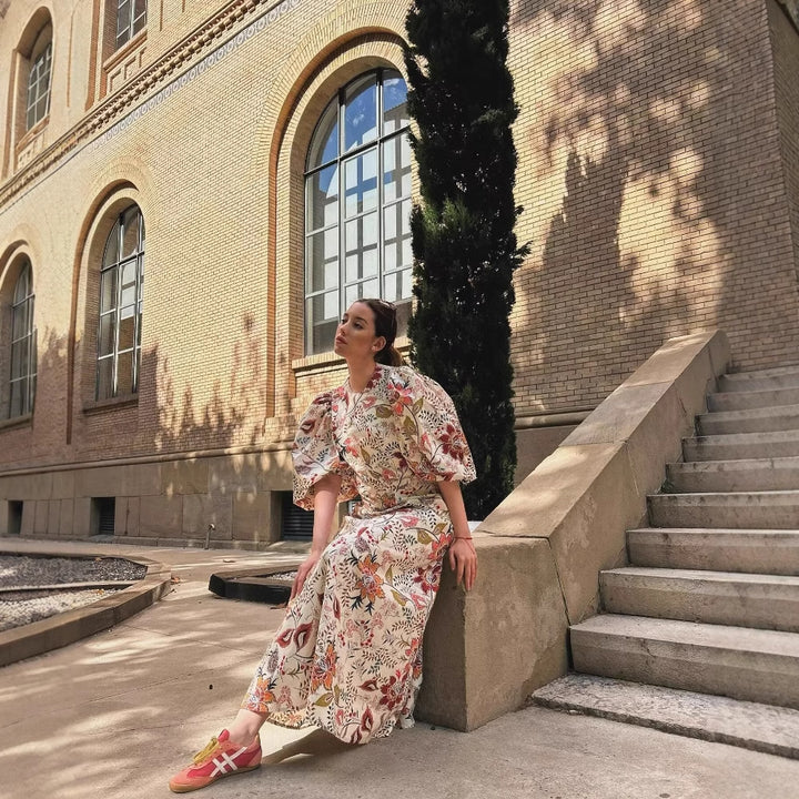Maxi dress for women with floral print and voluminous sleeves Lune London