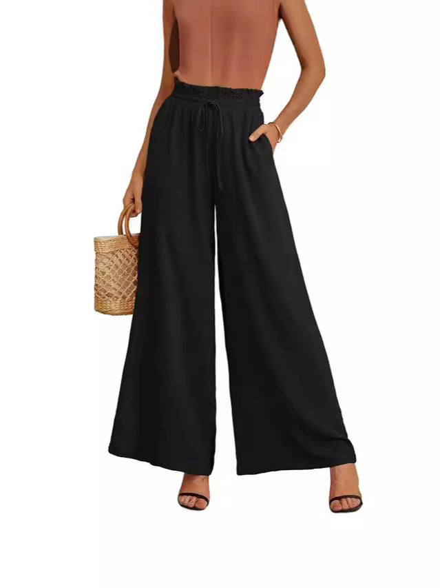 Women Summer Loose and Airy Pants with Elastic Waistband and Ties Lune London