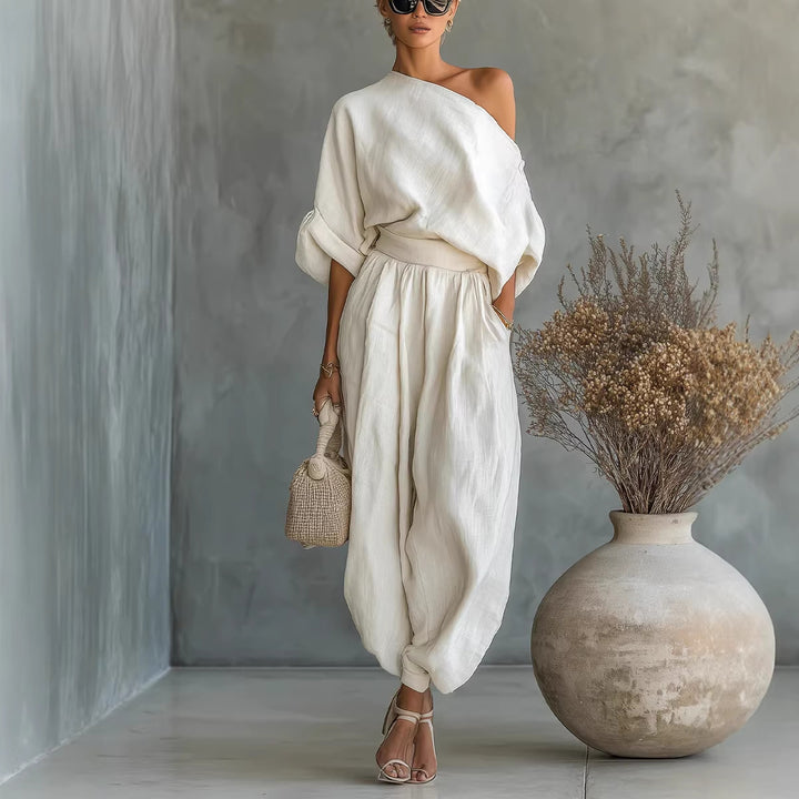 Women’s Lifestyle Jumpsuit with One-Sided Neckline and Loose Silhouette Lune London