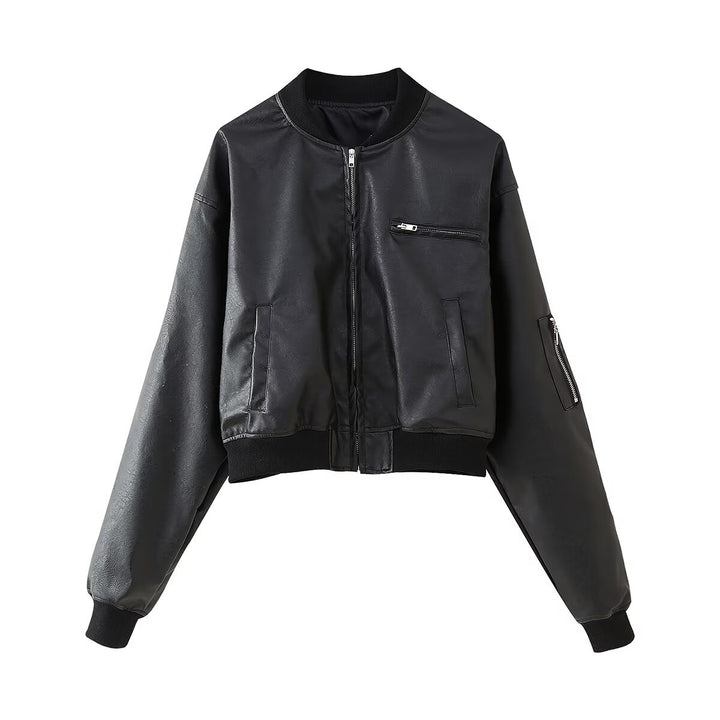 Women's biker jacket in high-quality faux leather with practical pockets and elastic cuffs Lune London