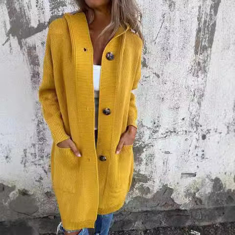 Women's knitted coat with hood and button placket Lune London