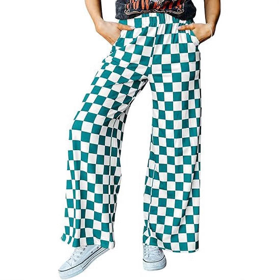 Women's Checkered Palazzo Pants with Elastic Waistband and Practical Side Pockets Chic und Stil