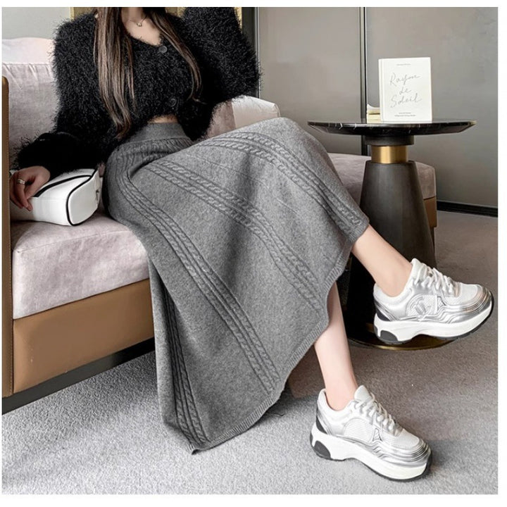 Jupe midi élégante pour femmes avec motif en maille à cable et coupe large Chic & Stil