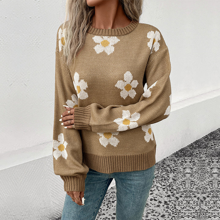 Knitted sweater for women with floral pattern and relaxed fit Lune London