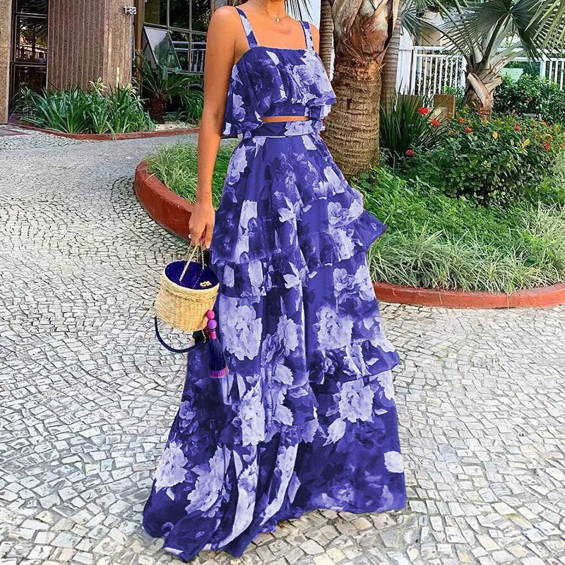Robe Maxi Femme avec Motif Floral et Volants Chic & Stil