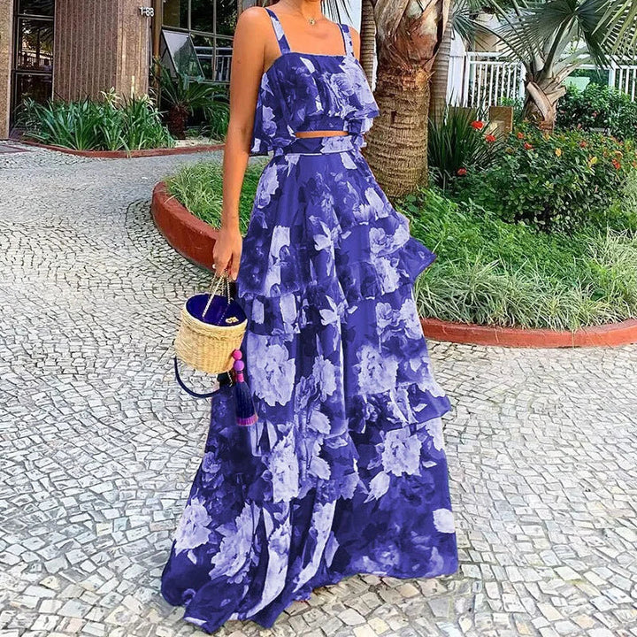 Robe Maxi Femme avec Motif Floral et Volants Chic & Stil