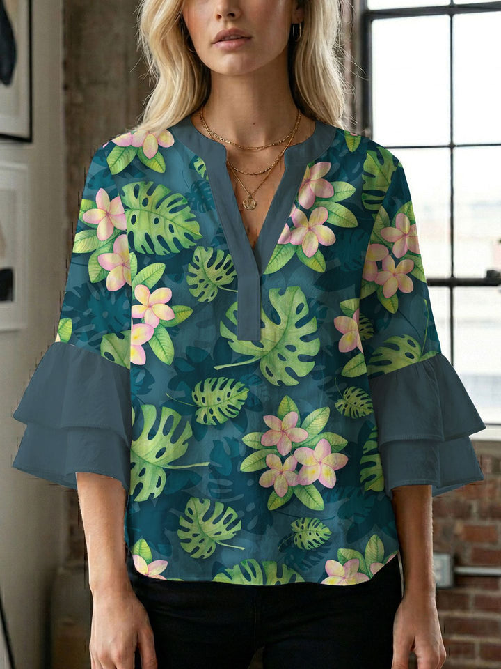 Women's blouse shirt with voluminous sleeves and creative print design Lune London