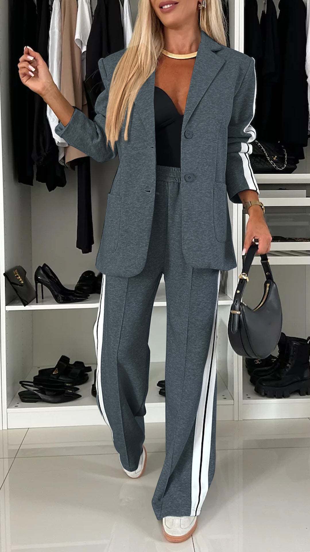 Stylish business suit set for women with wide pants and casual blazer Lune London
