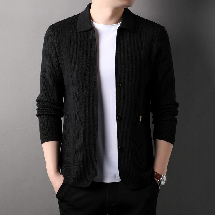 Lady cardigan with modern honeycomb pattern and fine collar Lune London