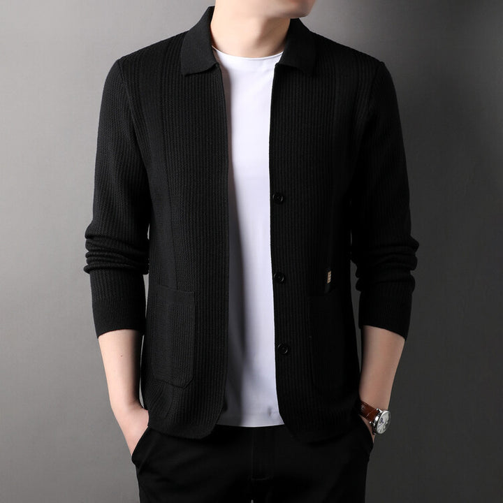 Lady cardigan with modern honeycomb pattern and fine collar Lune London
