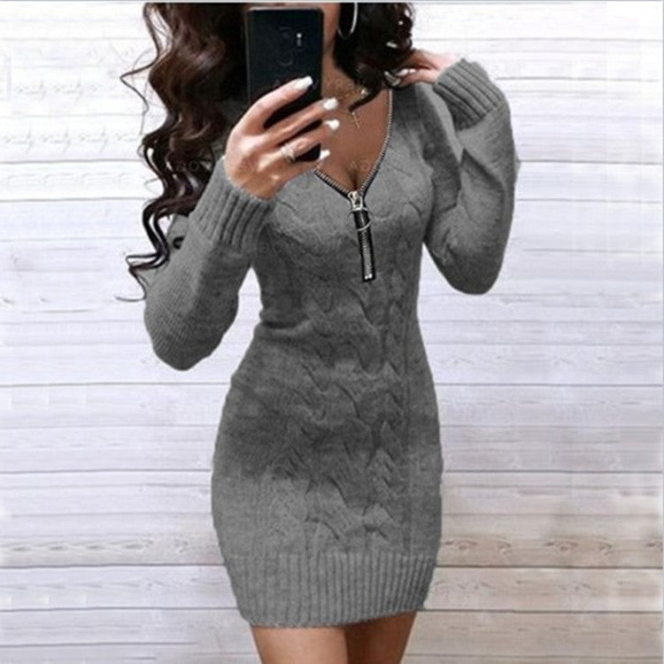 Robe tricotée pour femmes avec fermeture éclair et motif sophistiqué Chic & Stil