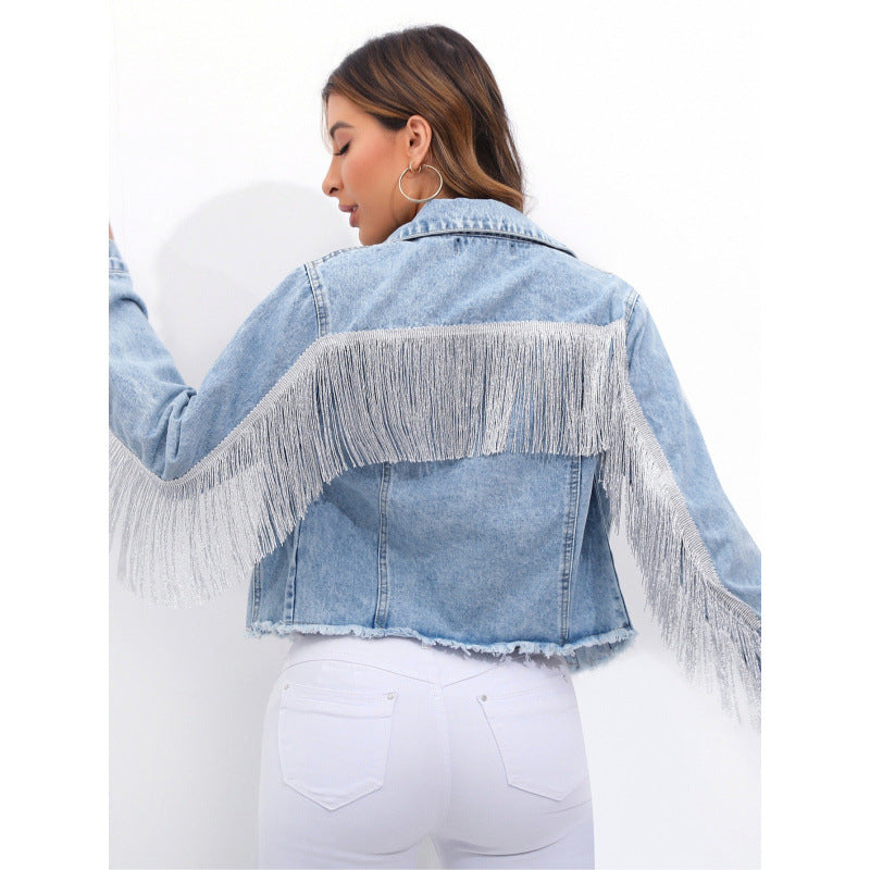 Veste en jean pour femmes avec décoration en franges Chic & Stil
