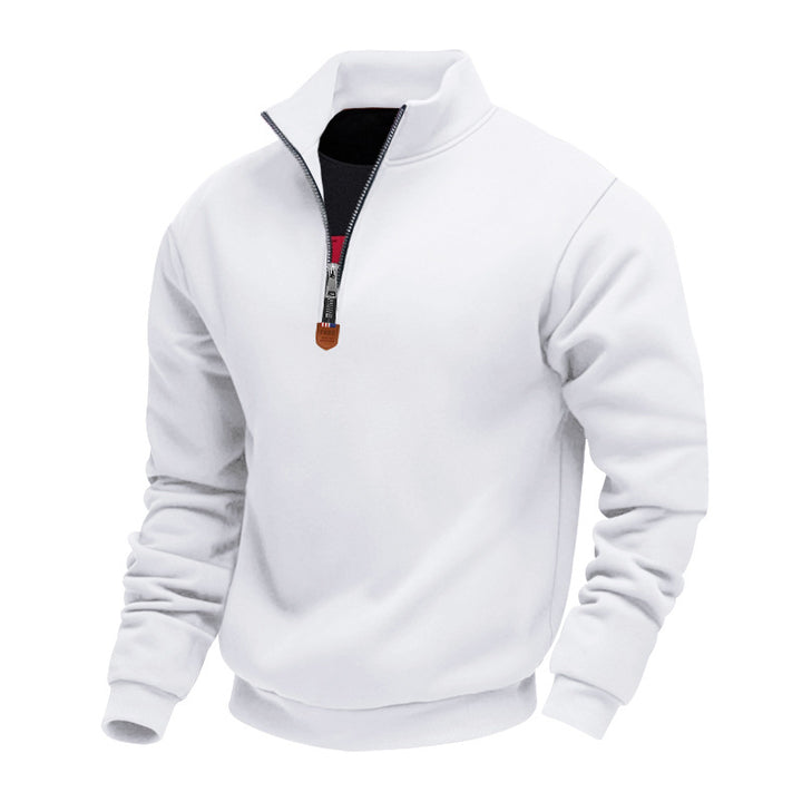Sporty men's sweater with half-zip closure and trendy high collar Lune London