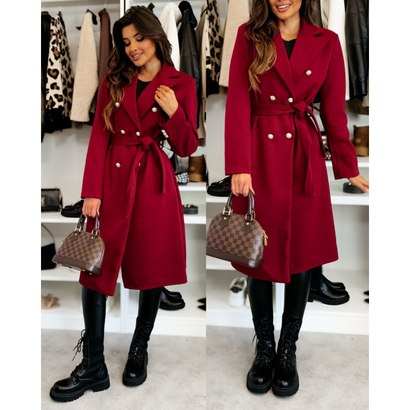 Tailored double-breasted coat for women with belt Lune London