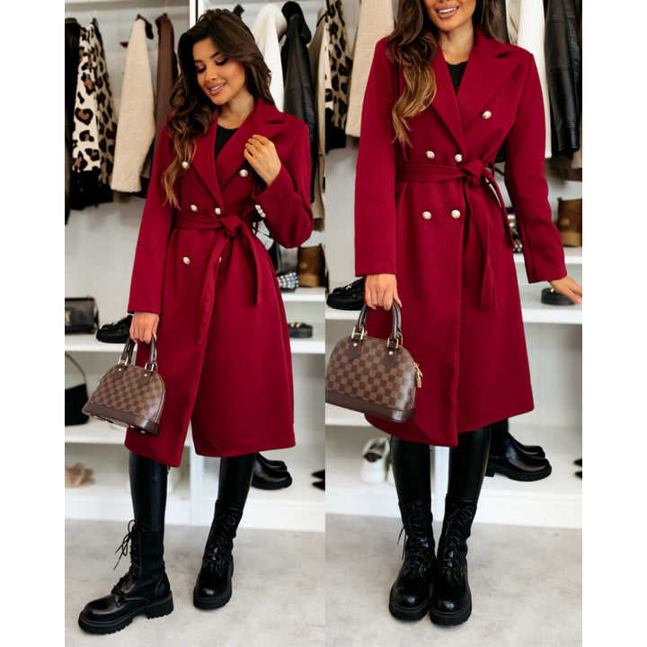 Tailored double-breasted coat for women with belt Lune London