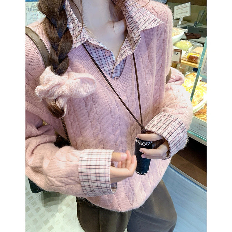 Pull en tricot épais pour femmes avec motif en cable et col en V Chic & Stil