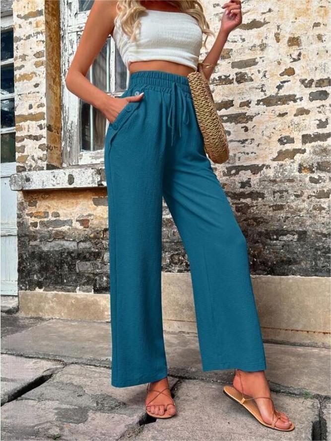 Women Stylish Leisure Pants with Elastic Waistband and Side Pockets Lune London