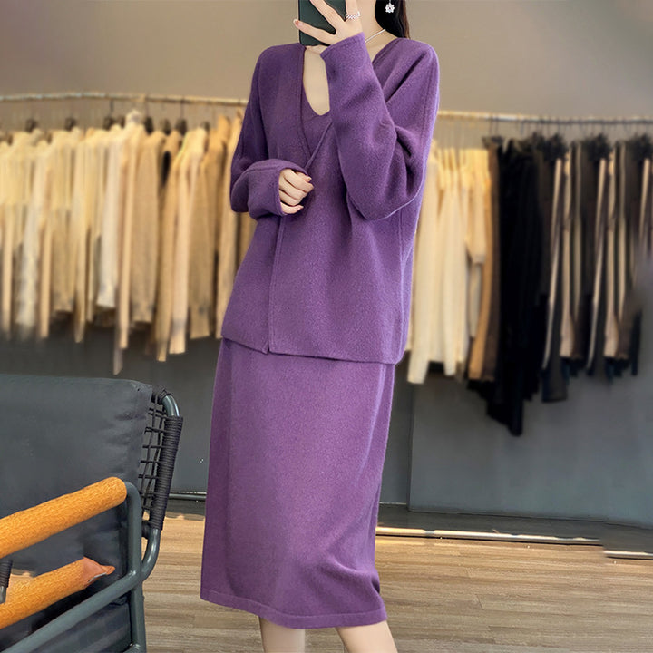 Ensemble tricot décontracté pour femmes avec décolleté en V et coupe asymétrique Chic & Stil