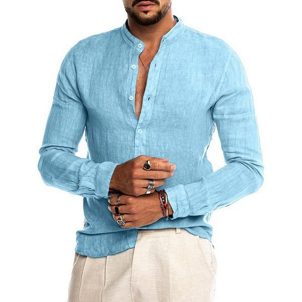 Linen shirt for men with a modern Henley collar and a Lune London structure
