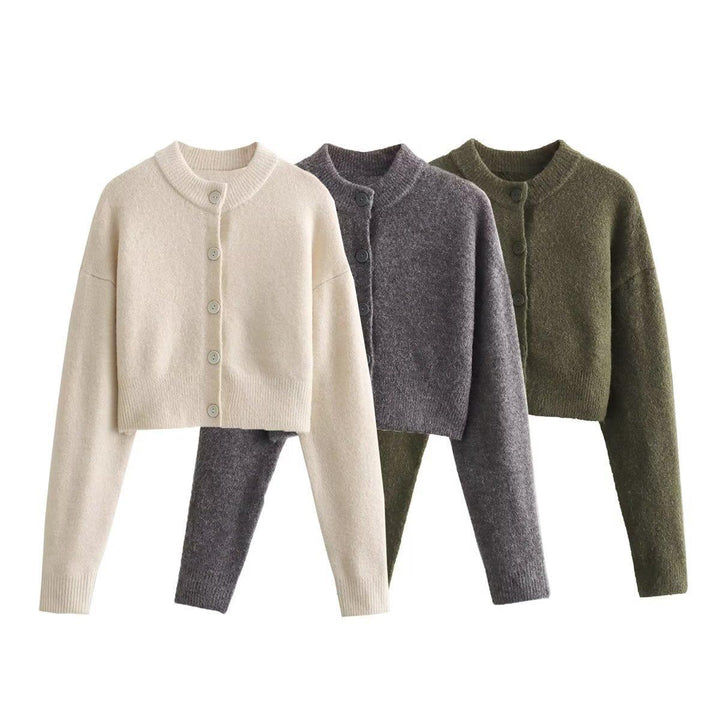 Cropped knit jacket for women with modern buttons Lune London