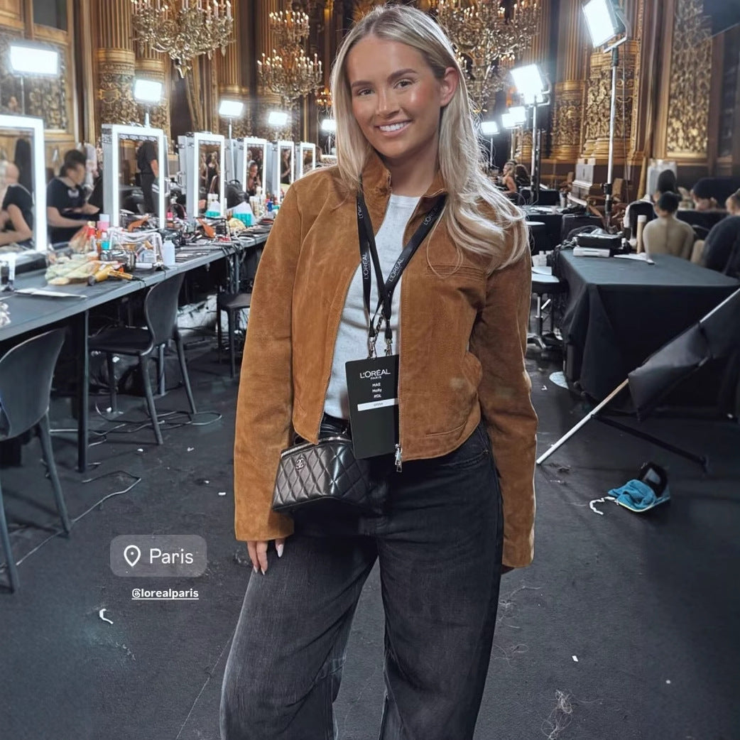 Short faux leather jacket for women with stylish collar and practical pockets Lune London