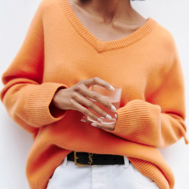 Viscose sweater for women with deep V-neckline and wide edges Lune London