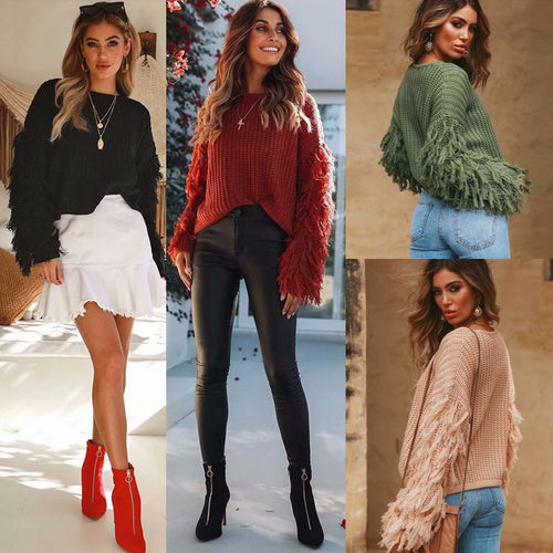 Knit sweater for women with voluminous fringe sleeves and a modern cut Lune London
