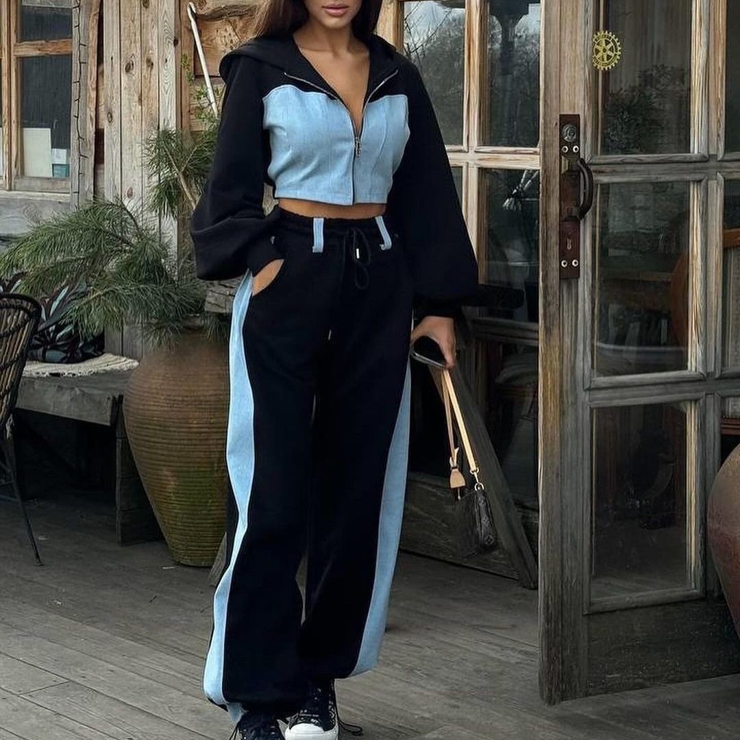 Ladies Two-Piece Sports Set with Crop Top and Loose Pants Lune London