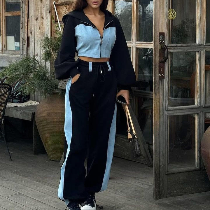 Ladies Two-Piece Sports Set with Crop Top and Loose Pants Lune London