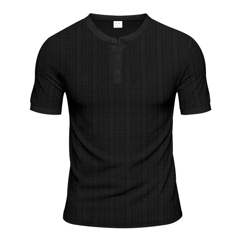 Men's short sleeve Henley t-shirt with textured design and trendy buttons Lune London
