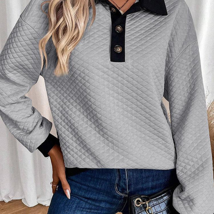 Quilted oversized sweater for women with classic collar and practical button details Lune London