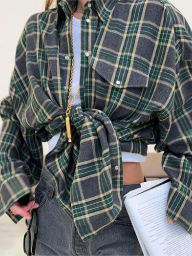 Ladies Oversized Check Shirt Blouse Lune London