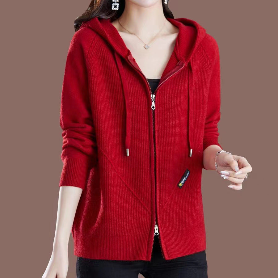 Knitted jacket for ladies with hood and practical pockets Lune London