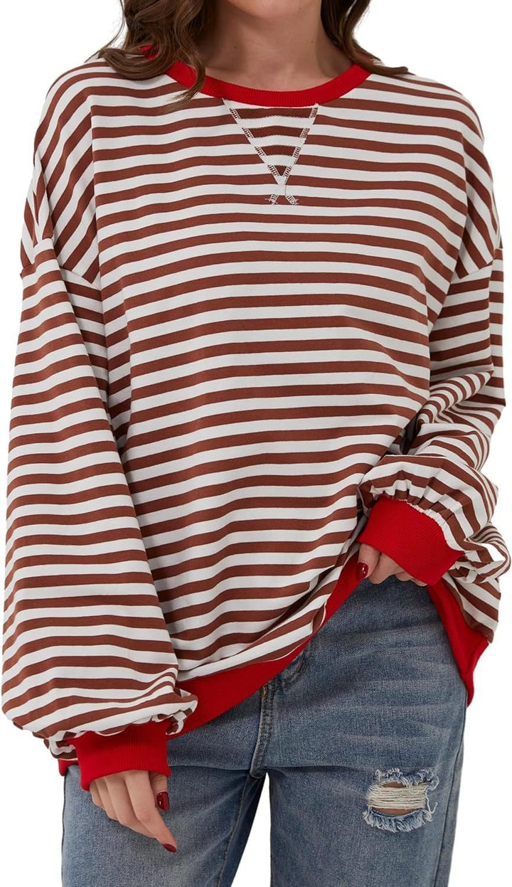 Casual striped sweater for women with flared sleeves and contrasting edges Lune London