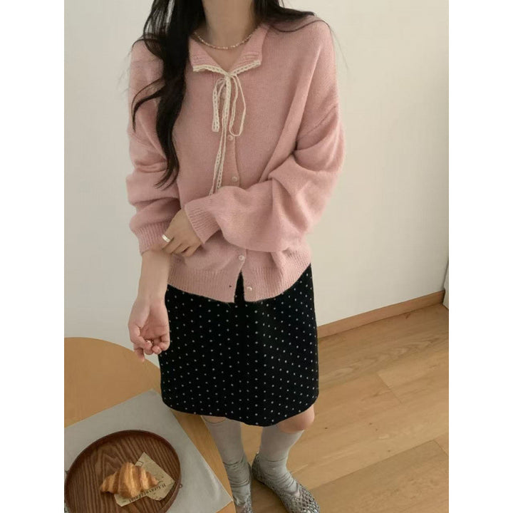Cardigan à boutons pour femmes avec drap de tirage romantique