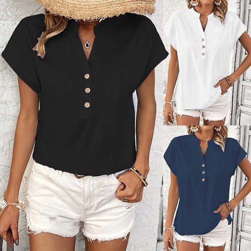 Casual top for women with button placket and elegant high collar Lune London