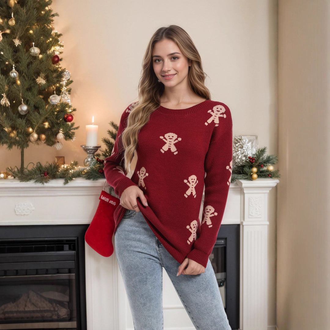 Pull en tricot féminin avec motif de pain d'épice festif et coupe ample Chic & Stil