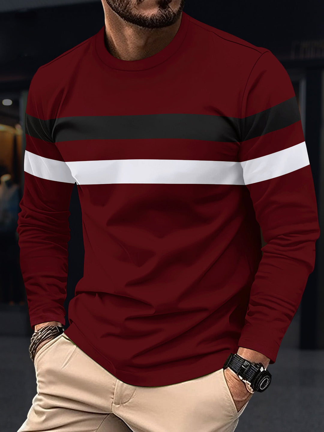Men's Fashionable Long Sleeve Shirt with Sporty Stripes Chic und Stil