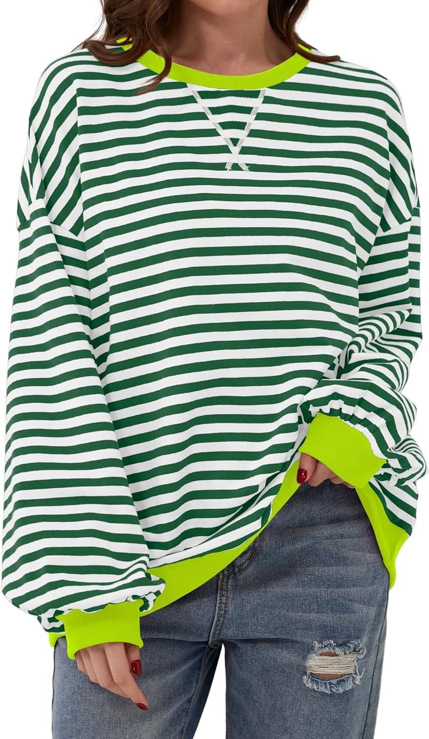 Casual striped sweater for women with flared sleeves and contrasting edges Lune London